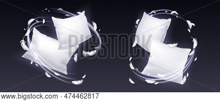 3d Sleep With Comfort On Feather Pillow Ad Concept Set Isolated On Transparent Background. Realistic