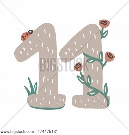 Eleven. Number 11. Abstract Math Kids Alphabet. School Child Graphic Vector Illustration. Mathematic