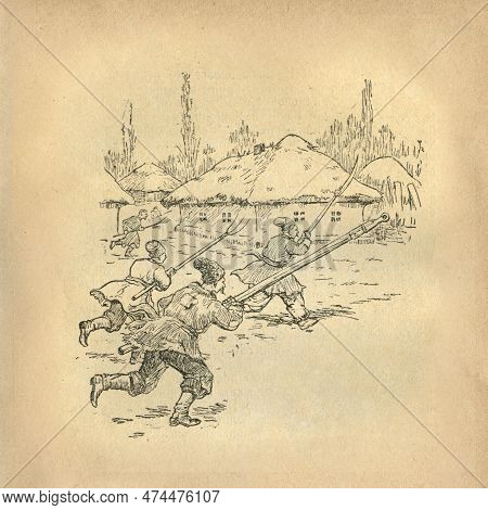 Vinnitsa, Ukraine - April 12, 2023:. Circa 1645: Uprising Of The Peasants In Zolatarev, Weapons Of T