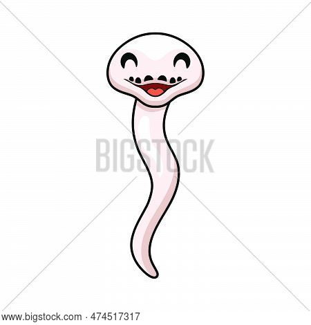 Vector Illustration Of Cute Black Eyed Leucistic Reticulatus Python Cartoon