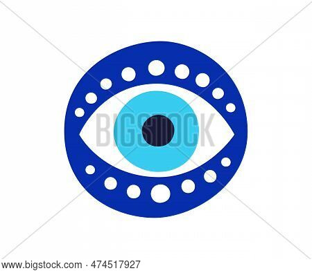 Evil Eye Talisman Icon. Turkish Or Greek Eye Symbol. Greece Ethnic Magic Amulet. Mystical Blue Hamsa