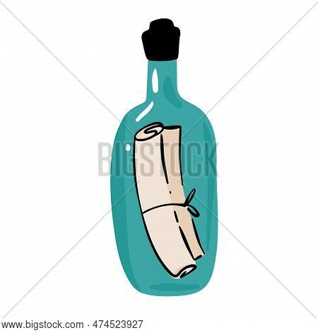 Message In The Bottle Icon In Cartoon Style Isolated On White Background. Pirates Symbol Stock Vecto