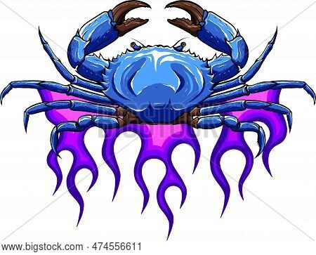 Vector Illustration Of Colored Crab On White Background. Digital Hand Draw Design