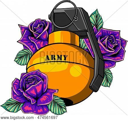 Vector Illustration Of Granate With Rose On White Background
