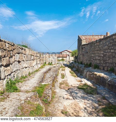 Stony Road View In Chufut Kale Ancient Cave Settlement (crimea, Ukraine).