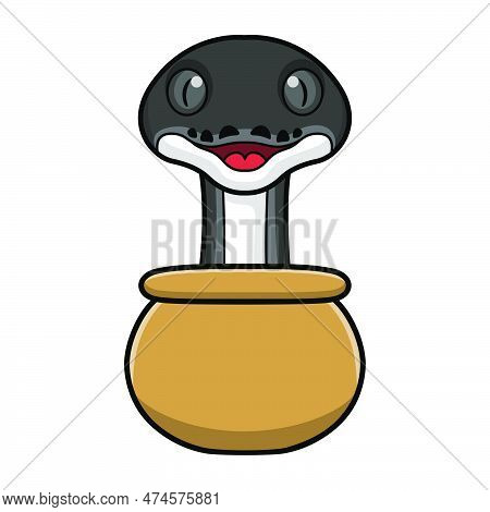 Vector Illustration Of Cute Albertisi Snake Cartoon Inside The Sack