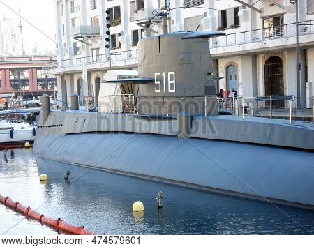 Genova - Italy - October 24, 2018: Galata Sea Museum. Submarine Nazario Sauro S 518.