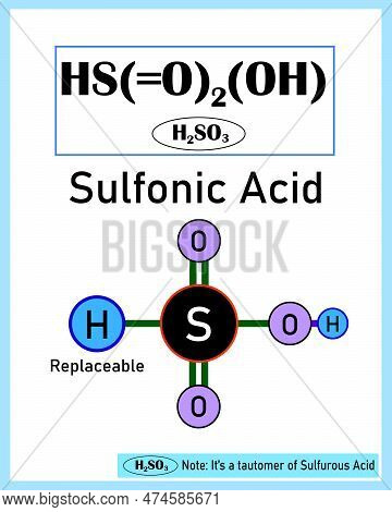 H2so3 Sulfonic Acid Compound Art For Print. Chemistry Related Image.