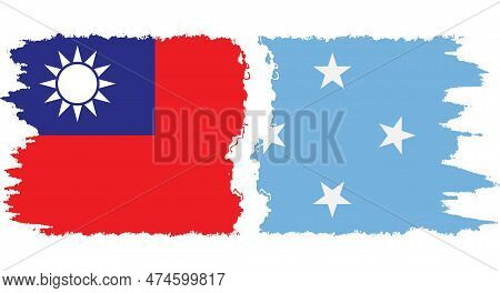 Federated States Of Micronesia And Taiwan Grunge Flags Connection, Vector