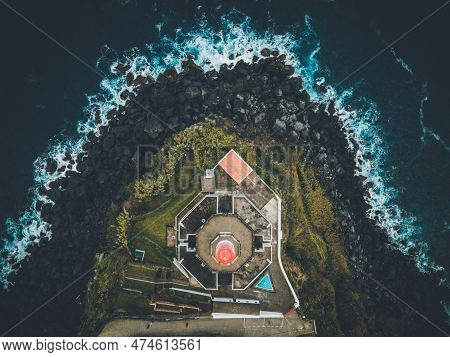 Drone View Of Farol Do Arnel In Sao Miguel, The Azores