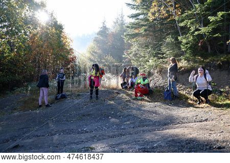 Carpathian Mountains, Ukraine - October 8, 2022 Mount Hoverla. Carpathians In Ukraine In Autumn. Tou