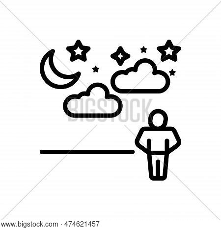 Black Line Icon For Night Night-time Darkness Moon Cloud Star Obscurity Eventide Bedtime Moonlight