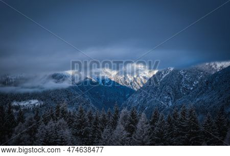 Skiing In Italy, Dolomites, Madonna Di Campiglio, Pinzolo. Cloudy Winter Day In January 2023