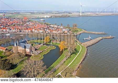 Aerial From The Traditional Town Medemblik With The Radboud Castle In The Netherlands