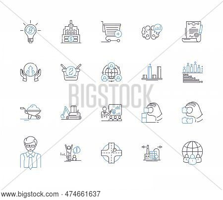 Factory Workflow Outline Icons Collection. Factories, Workflow, Production, Manufacturing, Process, 