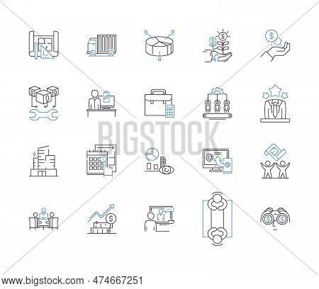 Factory Workflow Outline Icons Collection. Factories, Workflow, Production, Manufacturing, Process, 