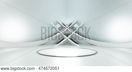 Curved Podium Background Circular Stage And Dark Light Abstract Base Stagecurves 3d Illustration