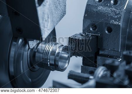 The Multi-tasking Cnc Lathe Machine Swiss Type Finish Cut The Metal Pipe Parts. The High Technology 