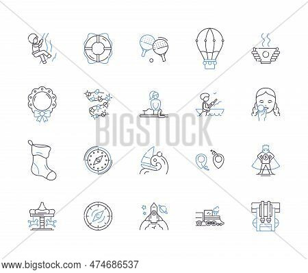 Leisure And Holidays Outline Icons Collection. Tourism, Vacation, Pleasure, Relaxation, Recreation, 