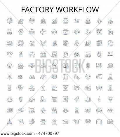 Factory Workflow Outline Icons Collection. Factories, Workflow, Production, Manufacturing, Process, 