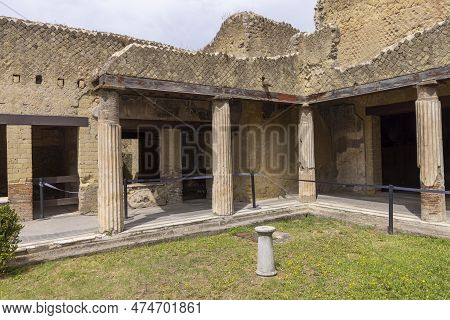 Herculaneum, Campania, Italy - June 29, 2021: Ruins Of An Ancient City Destroyed By The Eruption Of 