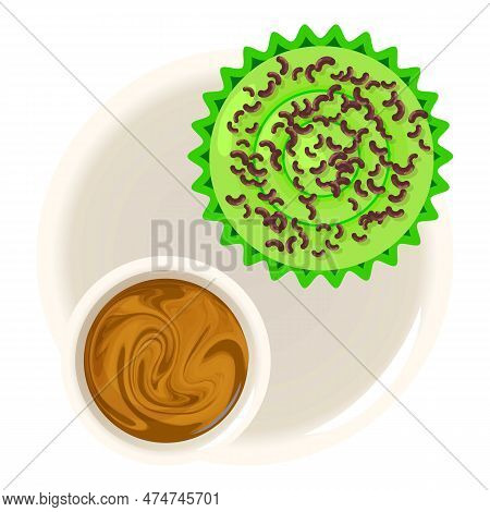Spinach Cake Icon Isometric Vector. Bright Green Homemade Spinach Cake And Drink. Dessert, Food Conc