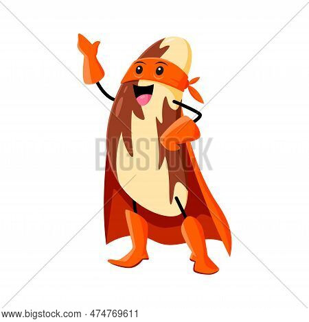 Cartoon Brazil Nut Super Hero Character In Orange Costume Ready To Save The Day With Superhuman Stre