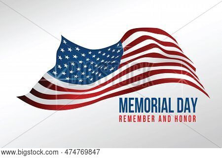 Text Memorial Day On American Flag On White Background. Vector Illustrator