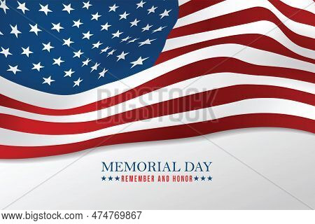 Text Memorial Day On American Flag On White Background. Vector Illustrator