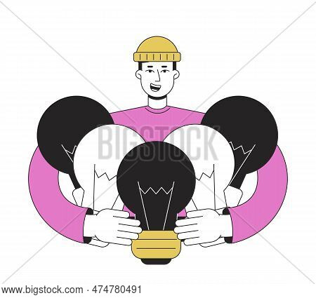 Overwhelmed With Ideas For Startup Flat Line Concept Vector Spot Illustration