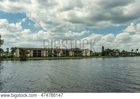 Caloosahatchee River In Fort Myers, Florida. Cityscape In Background. Usa