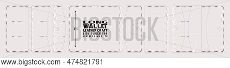 Leather Craft Sewing Pattern For Long Wallet. Line Punch For Leather 5mm Pitch. Vector Illustration
