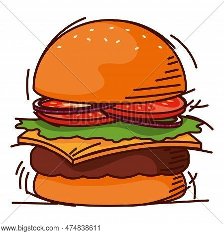 Isolated Retro Cheeseburger Sketch Image Vector Illustration