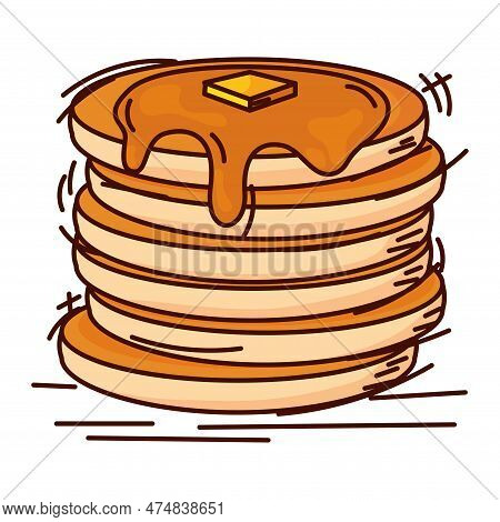 Isolated Colored Retro Pancakes Sketch Image Vector Illustration