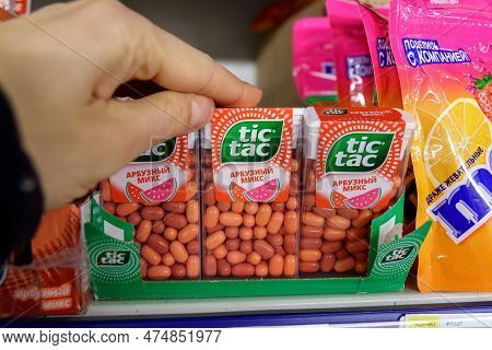 Tyumen, Russia-march 17, 2023: Tic Tac Are Manufactured By Italian Confectioner Ferrero And Were Fir