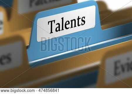 Talents Word On File Folder Tab, 3d Rendering