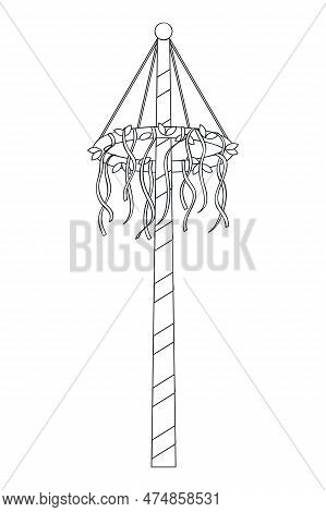Maypole With Ribbons Outline Isolated On White