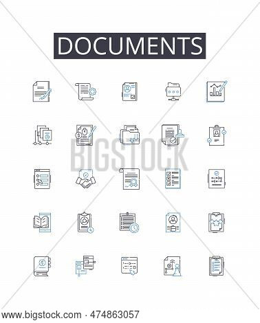 Documents Line Icons Collection. Files, Papers, Records, Forms, Certificates, Archives, Agreements V