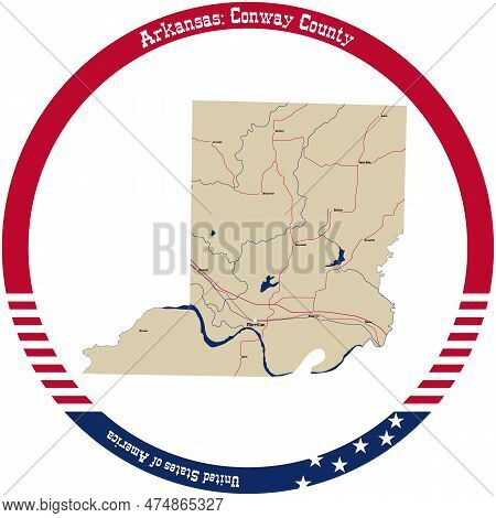 Map Of Conway County In Arkansas, Usa Arranged In A Circle.