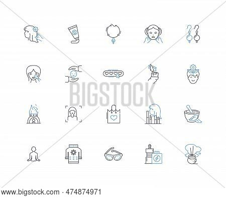 Massage Parlor Line Icons Collection. Relax, Soothe, Rejuvenate, Detoxify, Therapy, Wellness, Sereni