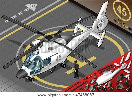 Isometrisk hvide helikopter landede i Front View