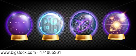 3d Magic Ball Set, Vector Future Teller Kit, Crystal Halloween Orb Shine Energy Sparkle Globe. Fanta