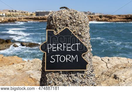 Perfect Storm Symbol. Concept Words Perfect Storm On Beautiful Black Chalk Blackboard. Beautiful Sto