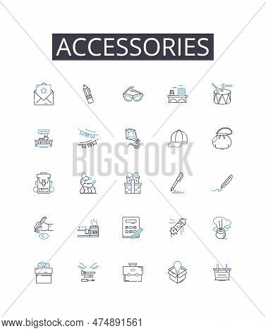 Accessories Line Icons Collection. Adornments, Trinkets, Ornaments, Embellishments, Decorations, Add