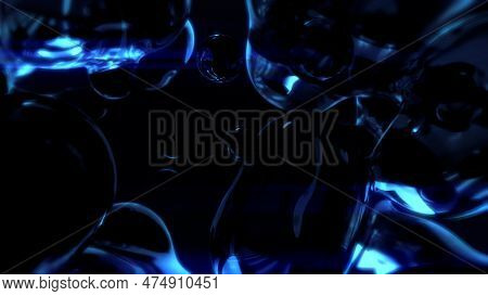 Electrical Blue Lighting Translucent Fluid Meta Spheres On Black - Abstract 3d Rendering
