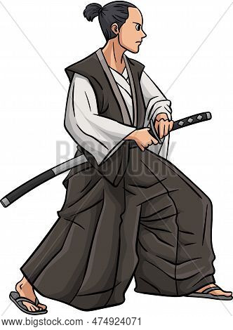 This Cartoon Clipart Shows A Samurai Sword Illustration.