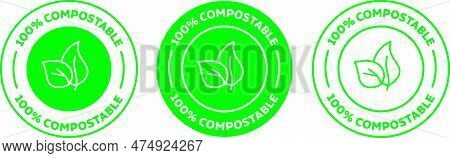 100% Compostable Icon Green Isolated Badge On White Background