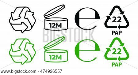 Recycle Icon, 12 Months, Estimated Sign, 22 Pap Sign In The Green And Black Icon Set Collection