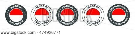 Set Of Made In Indonesia Label Icons. Made In Indonesia Logo Symbol. Indonesian-made Badge. Indonesi