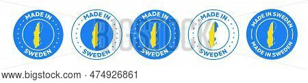 Set Of Made In Sweden Label Icons. Made In Sweden Logo Symbol. Sweden Made Badge. Sweden Flag. Suita